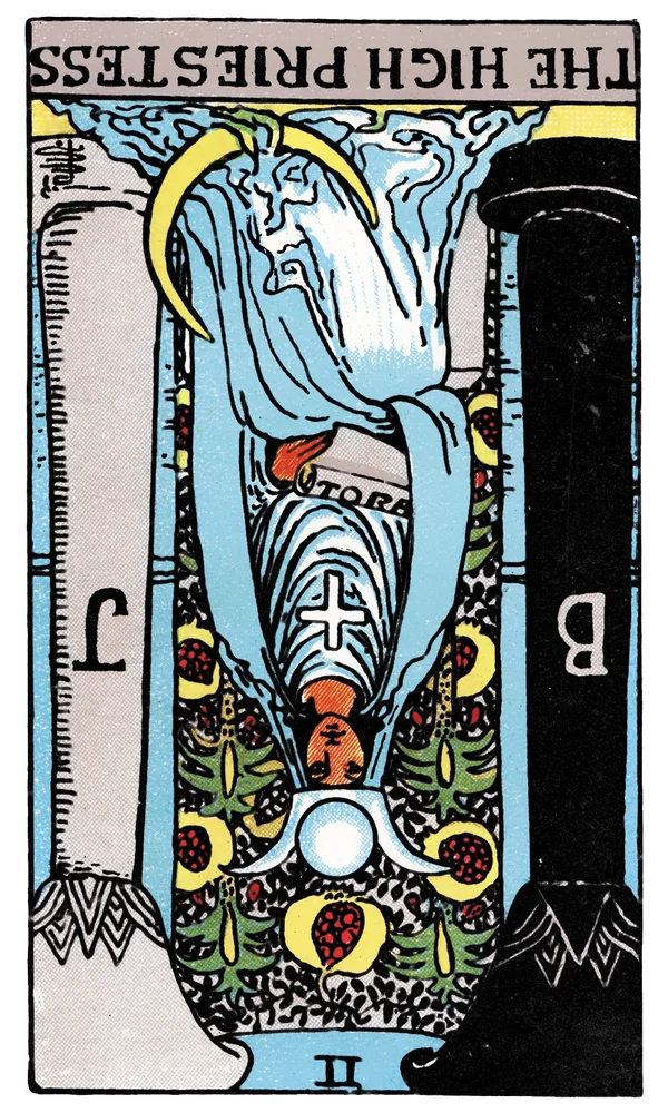 Carte de tarot La Grande Prêtresse inversée