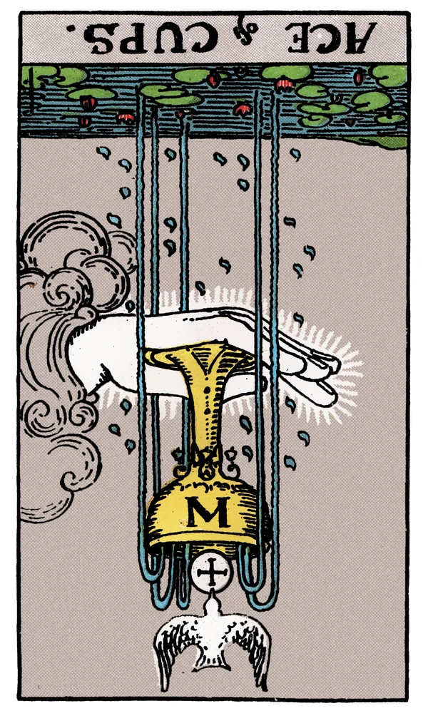 Carte de tarot As de Coupes inversée