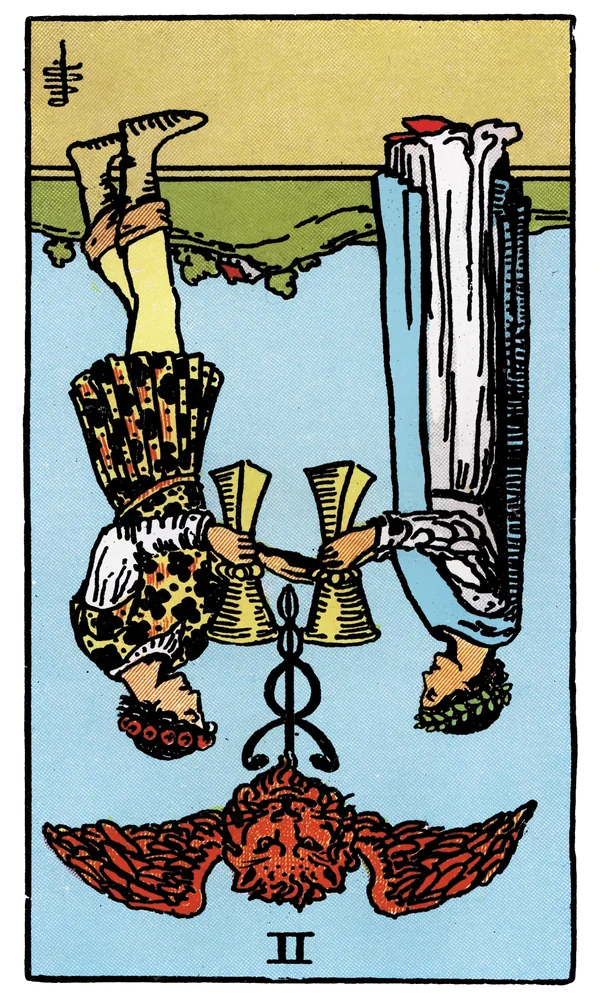 Carte de tarot Deux de Coupes inversée