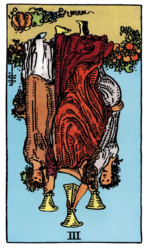 Carte de tarot Trois de Coupes inversée