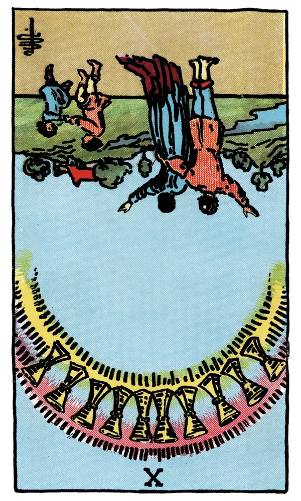 Carte de tarot Dix de Coupes inversée