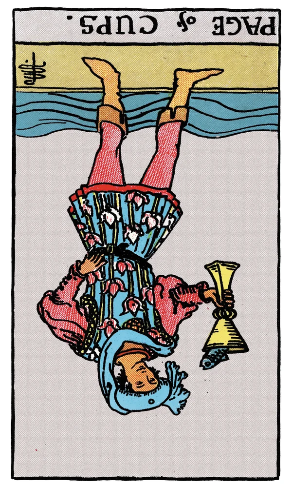 Carte de tarot Valet de Coupes inversée