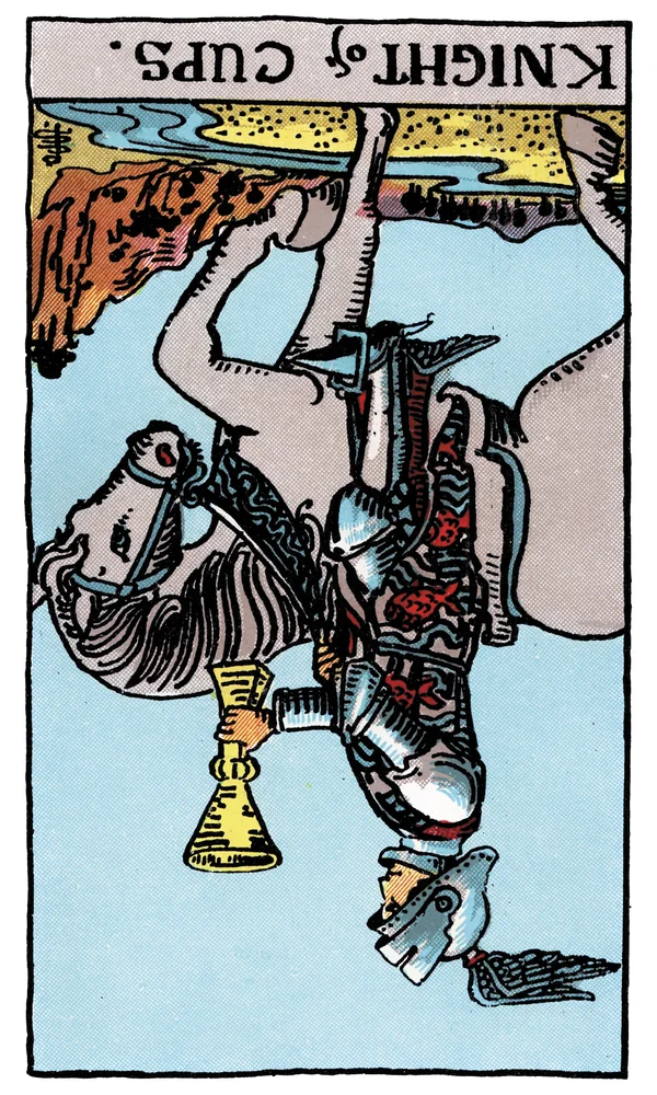 Carte de tarot Cavalier de Coupes inversée