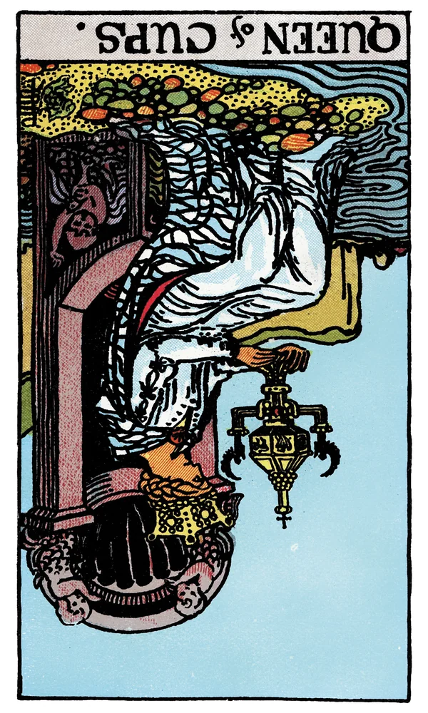 Carte de tarot Reine de Coupes inversée