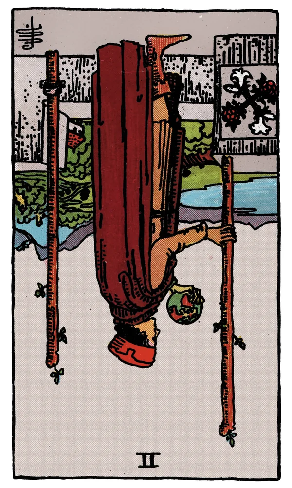 Carte de tarot Deux de Bâtons inversée