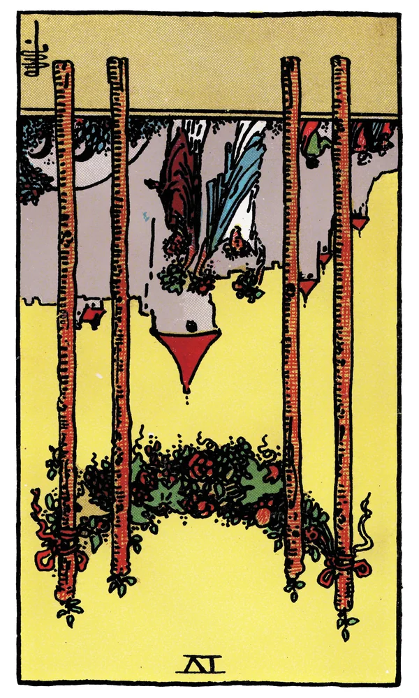 Carte de tarot Quatre de Bâtons inversée