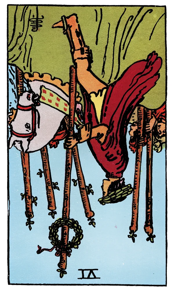 Carte de tarot Six de Bâtons inversée