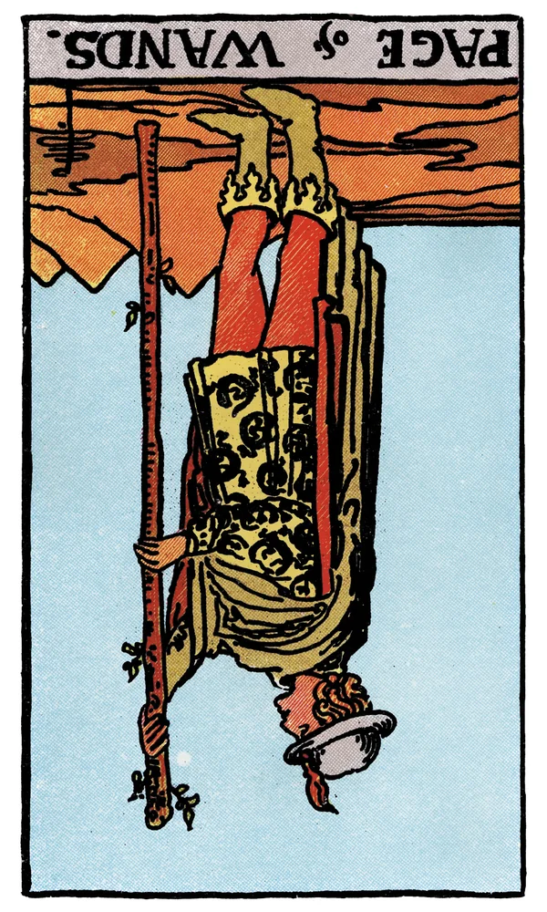 Carte de tarot Valet de Bâtons inversée
