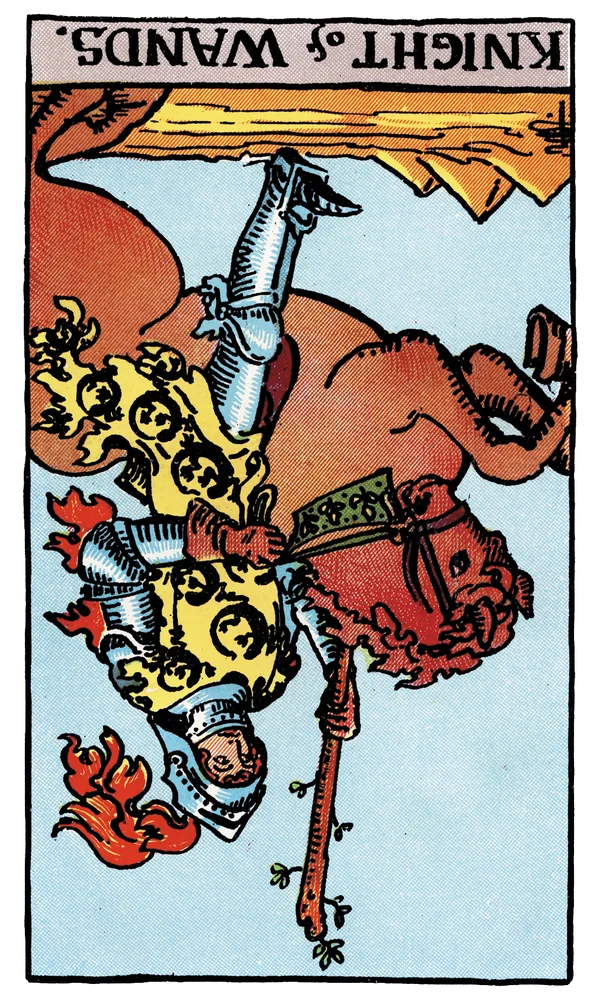 Carte de tarot Cavalier de Bâtons inversée