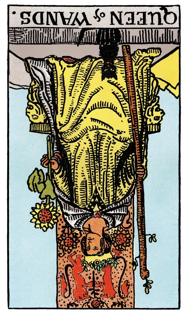Carte de tarot Reine de Bâtons inversée