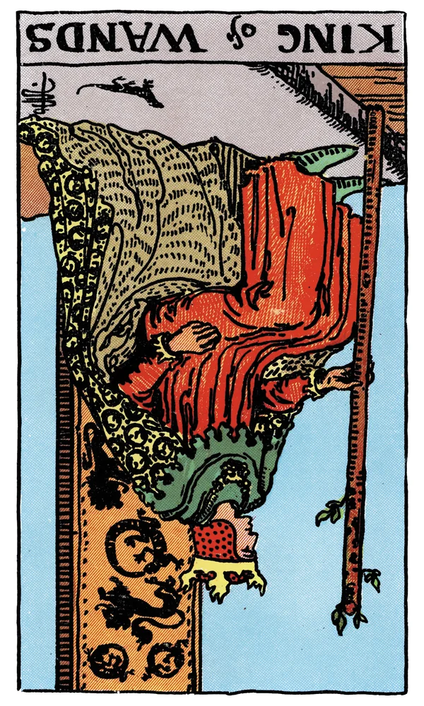 Carte de tarot Roi de Bâtons inversée