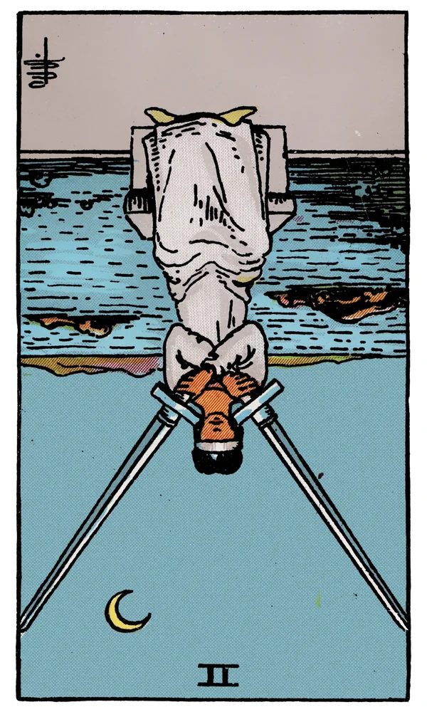 Carte de tarot Deux d'Épées inversée