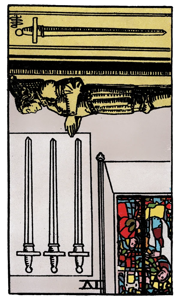 Carte de tarot Quatre d'Épées inversée