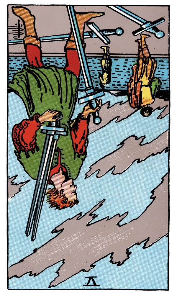 Carte de tarot Cinq d'Épées inversée