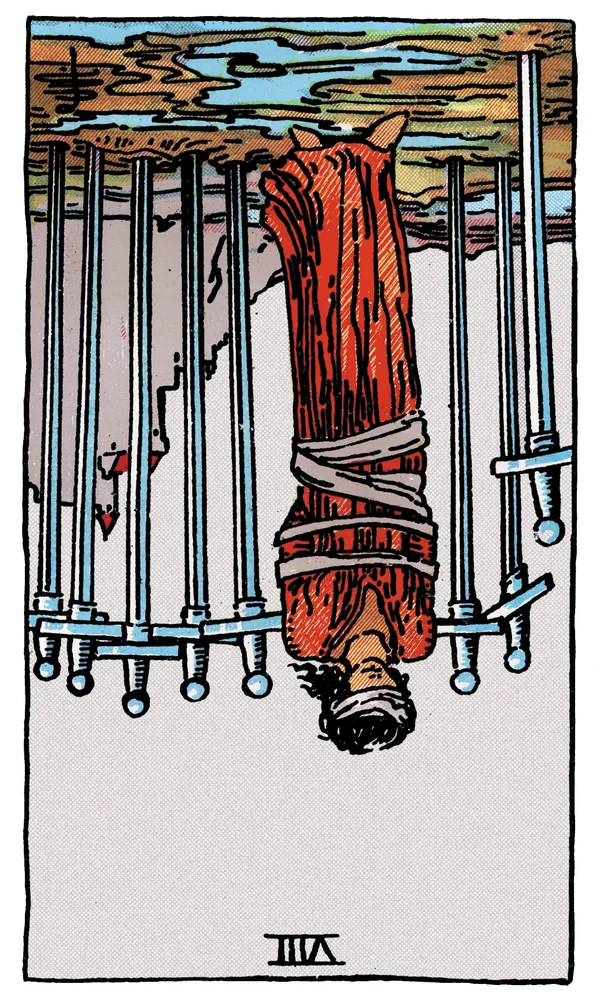 Carte de tarot Huit d'Épées inversée