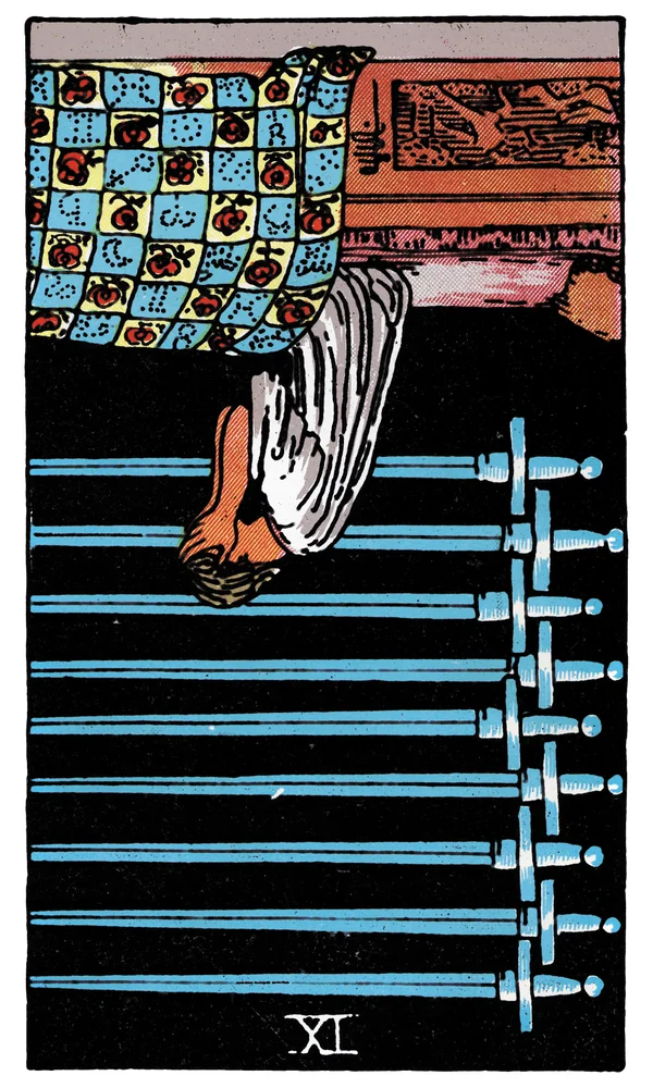 Carte de tarot Neuf d'Épées inversée