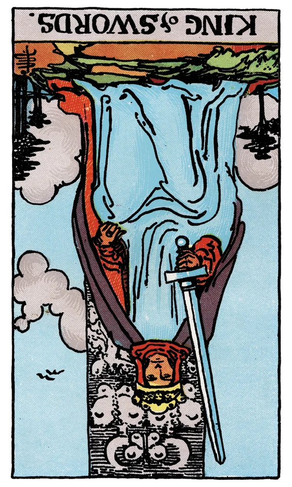 Carte de tarot Roi d'Épées inversée