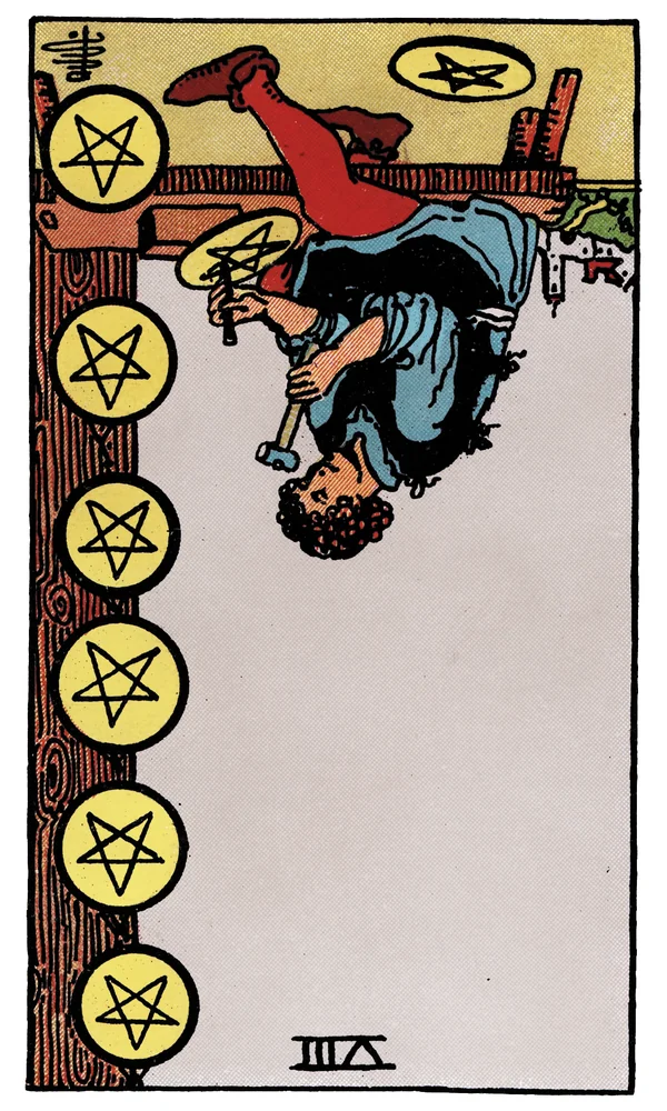 Carte de tarot Huit de Deniers inversée