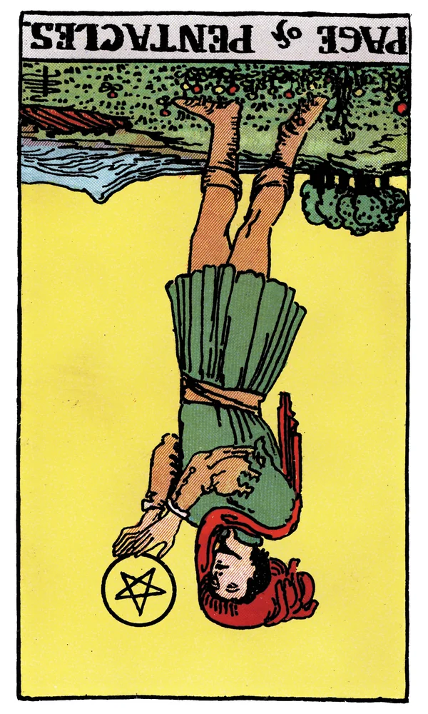 Carte de tarot Valet de Deniers inversée