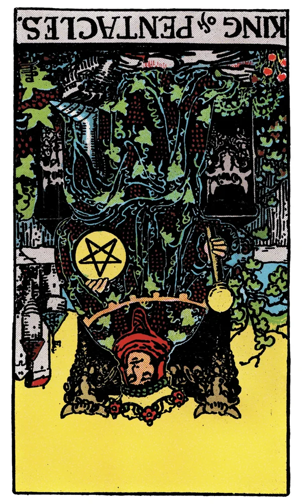 Carte de tarot Roi de Deniers inversée