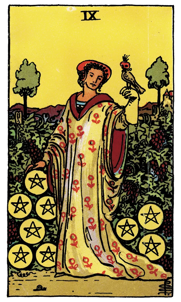 Carte de tarot Neuf de Deniers